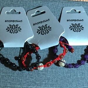Shambala Bracelets Set of 3, Black Red Purple & Crystal Stone Beads, Adjustable
